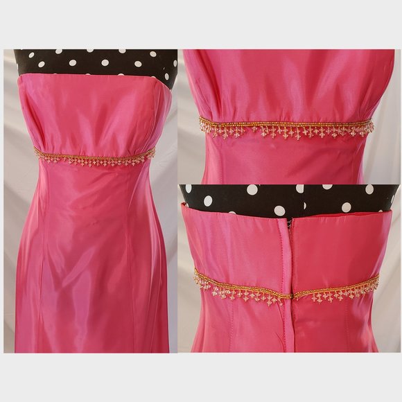 SALE Pink strapless gown dress 7/8 gold beading - Picture 2 of 10